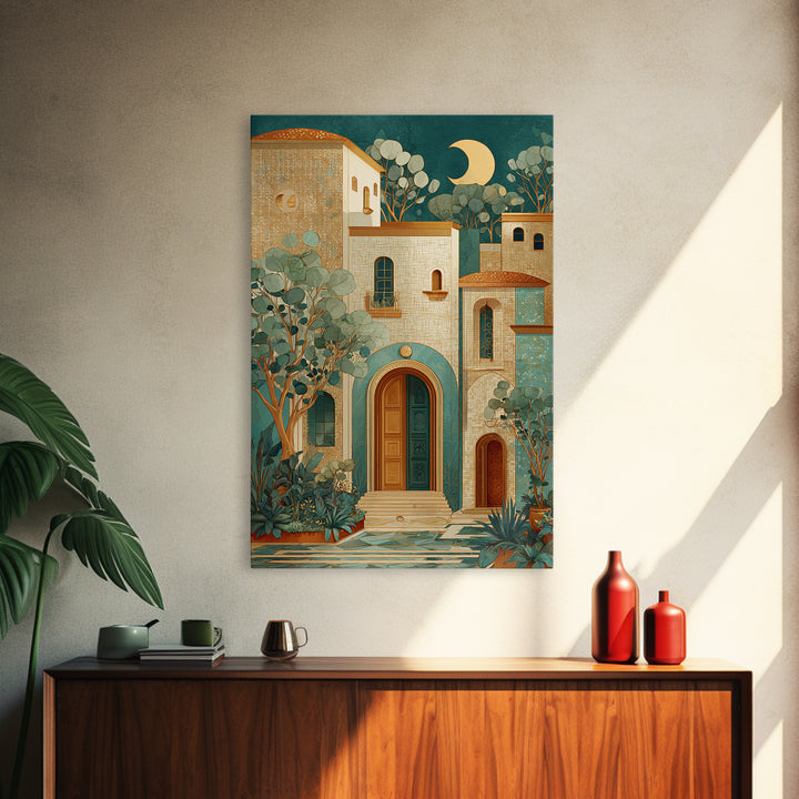 Sage Green Eucalyptus and Crescent Moon Canvas Print, Boho Art, Modern Wall Art, Living Room Decor, Fine Art, Bohemian, BOH-2x3-79