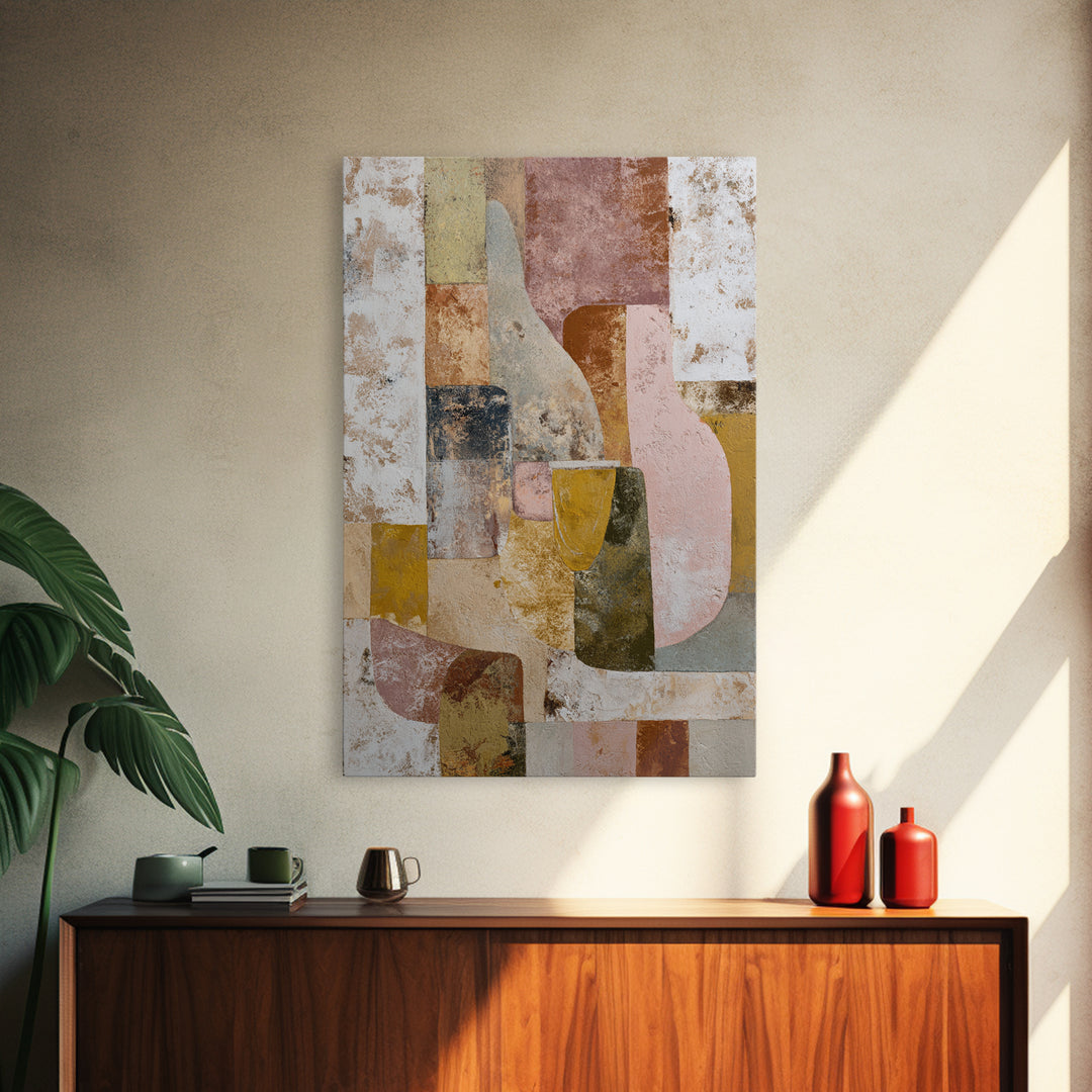 Organic Shape Collage Framed Canvas Print, Boho Art, Digital Print, Living Room Decor, Abstract Art, Bohemian, Gallery Decor, BOH-2x3-80