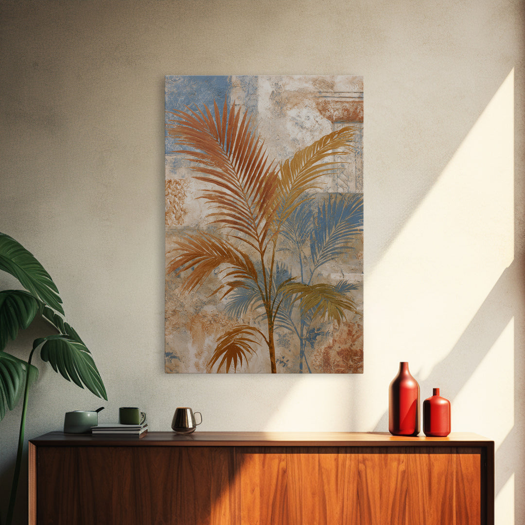 Terracotta Palm Leaves Framed Canvas Print, Boho Art, Wall Art Set, Living Room Decor, Fine Art, Bohemian, Home Decor, BOH-2x3-85