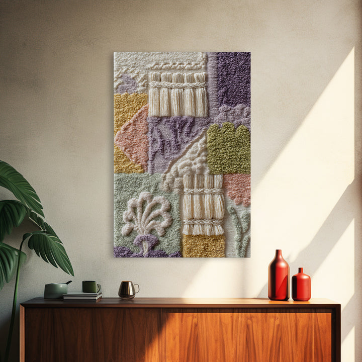 Macrame Geometric Fringe Pattern Framed Canvas Print, Boho Art, Textured Painting, Living Room Decor, Fine Art, Bohemian, BOH-2x3-87