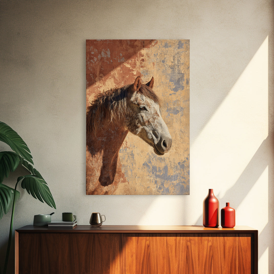 Wild Horse in Dusty Golden Light Framed Canvas Print, Boho Art, Boho Decor, Living Room Decor, Fine Art, Bohemian, BOH-2x3-88