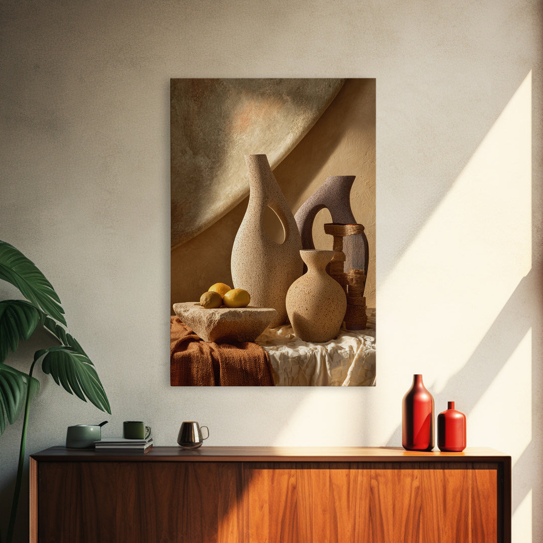 Abstract Clay Shapes Canvas Print, Boho Art, Wall Print, Living Room Decor, Abstract Art, Bohemian, Minimalist Decor, BOH-2x3-96