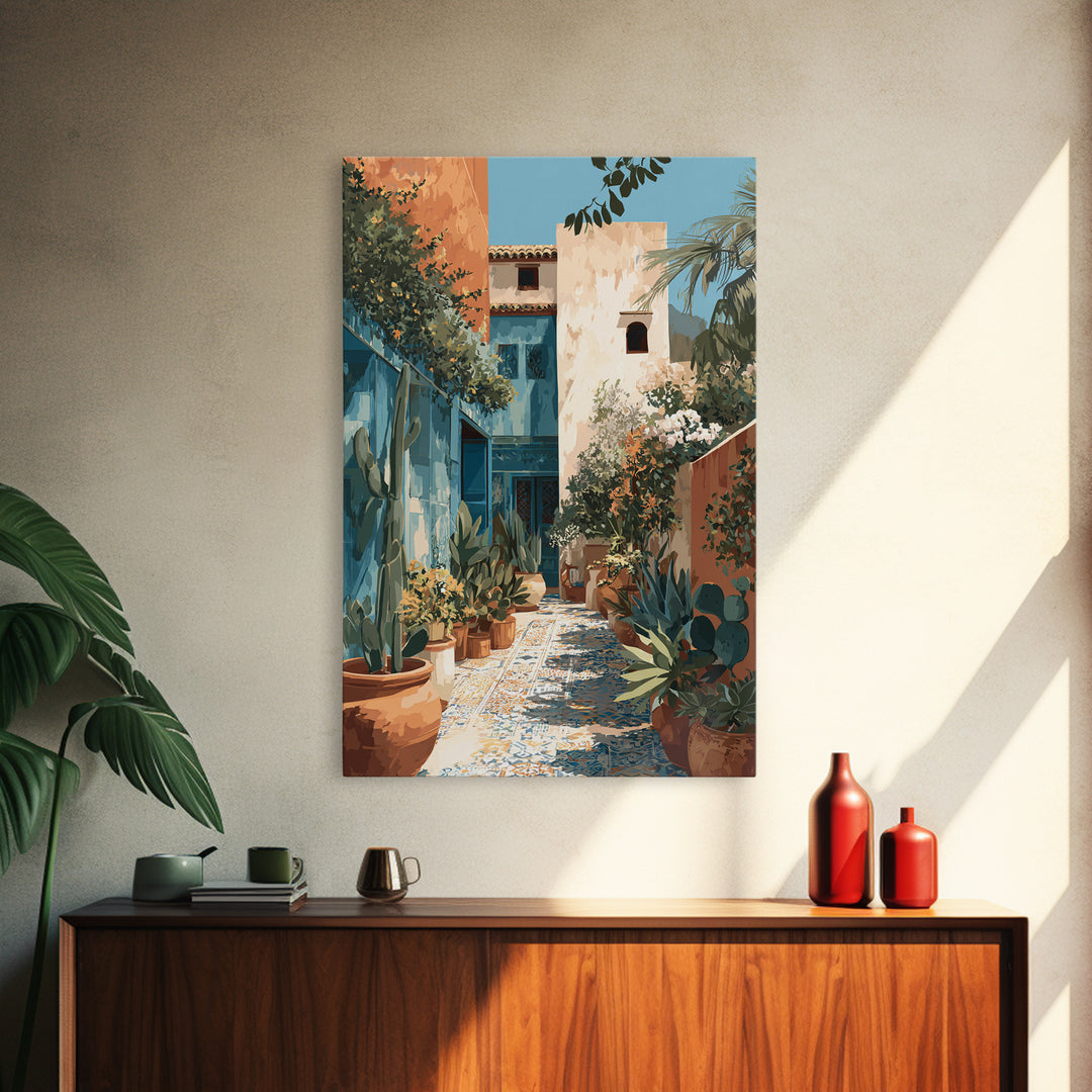Warm Neutral Cactus Garden Illustration Framed Canvas Print, Boho Art, Wallart, Living Room Decor, Watercolor Art, Bohemian, BOH-2x3-98