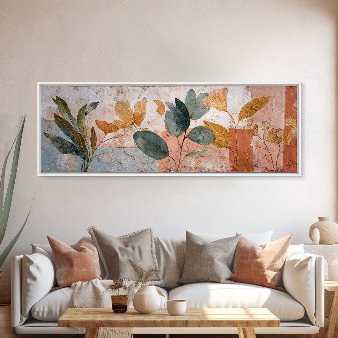 Sage Green Eucalyptus and Crescent Moon Framed Canvas Print, Boho Art, Fine Art Print, Living Room Decor, Fine Art, Bohemian, BOH-3x1-15