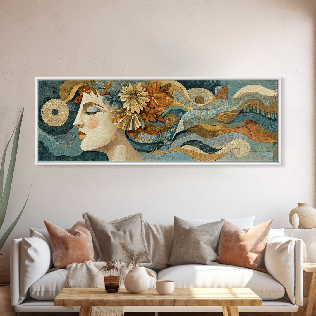 Abstract Female Face Canvas Print, Boho Art, Wall Print, Living Room Decor, Oil Painting, Bohemian, Minimalist Decor, BOH-3x1-20