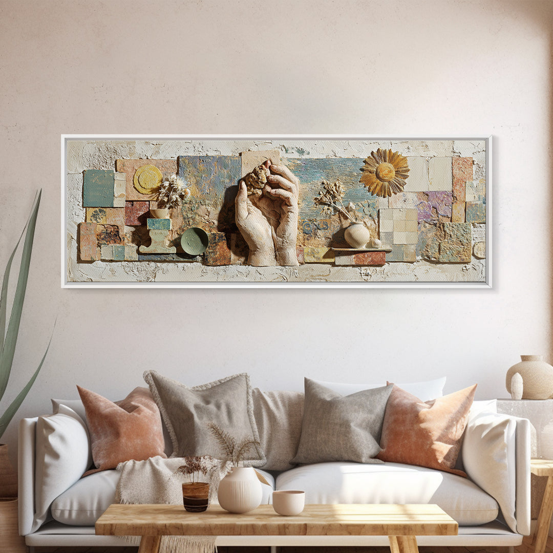 Mystic Hand Holding a Tiny Sun Canvas Print, Boho Art, Art, Living Room Decor, Abstract Art, Bohemian, Wallart, Art Nouveau, BOH-3x1-22