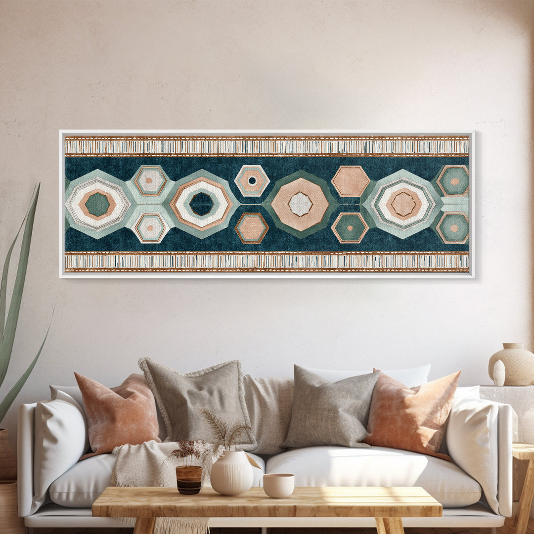 Macrame Geometric Fringe Pattern Framed Canvas Print, Boho Art, Contemporary Art, Living Room Decor, Abstract Art, Bohemian, BOH-3x1-23