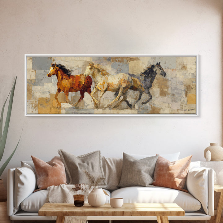 Wild Horse in Dusty Golden Light Canvas Print, Boho Art, Set of 3 Prints, Living Room Decor, Fine Art, Bohemian, BOH-3x1-24