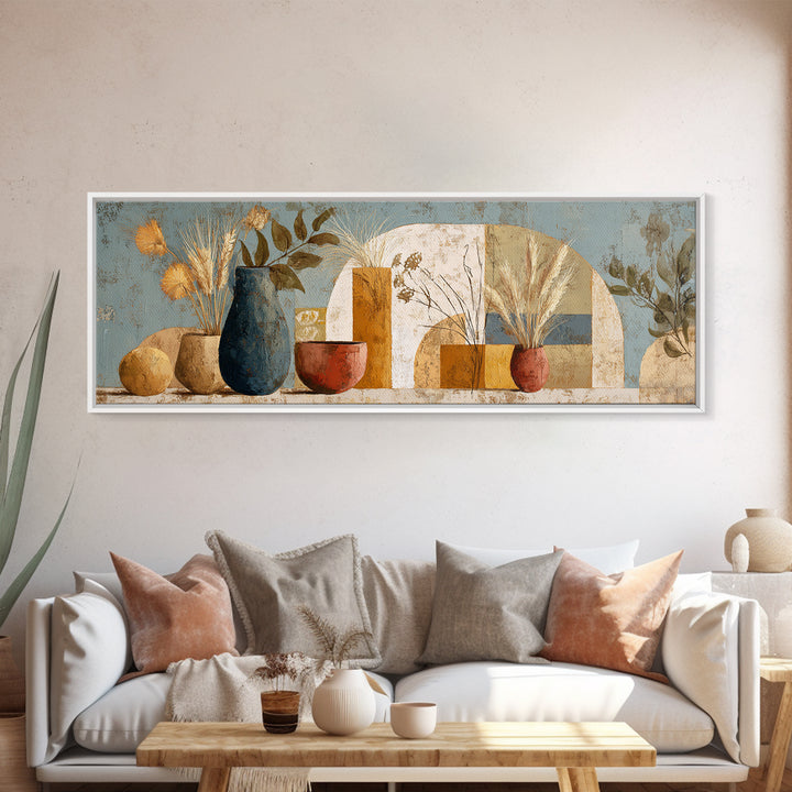 Bohemian Vase with Dried Pampas Grass Canvas Print, Boho Art, Modern Decor, Living Room Decor, Abstract Art, Bohemian, BOH-3x1-25