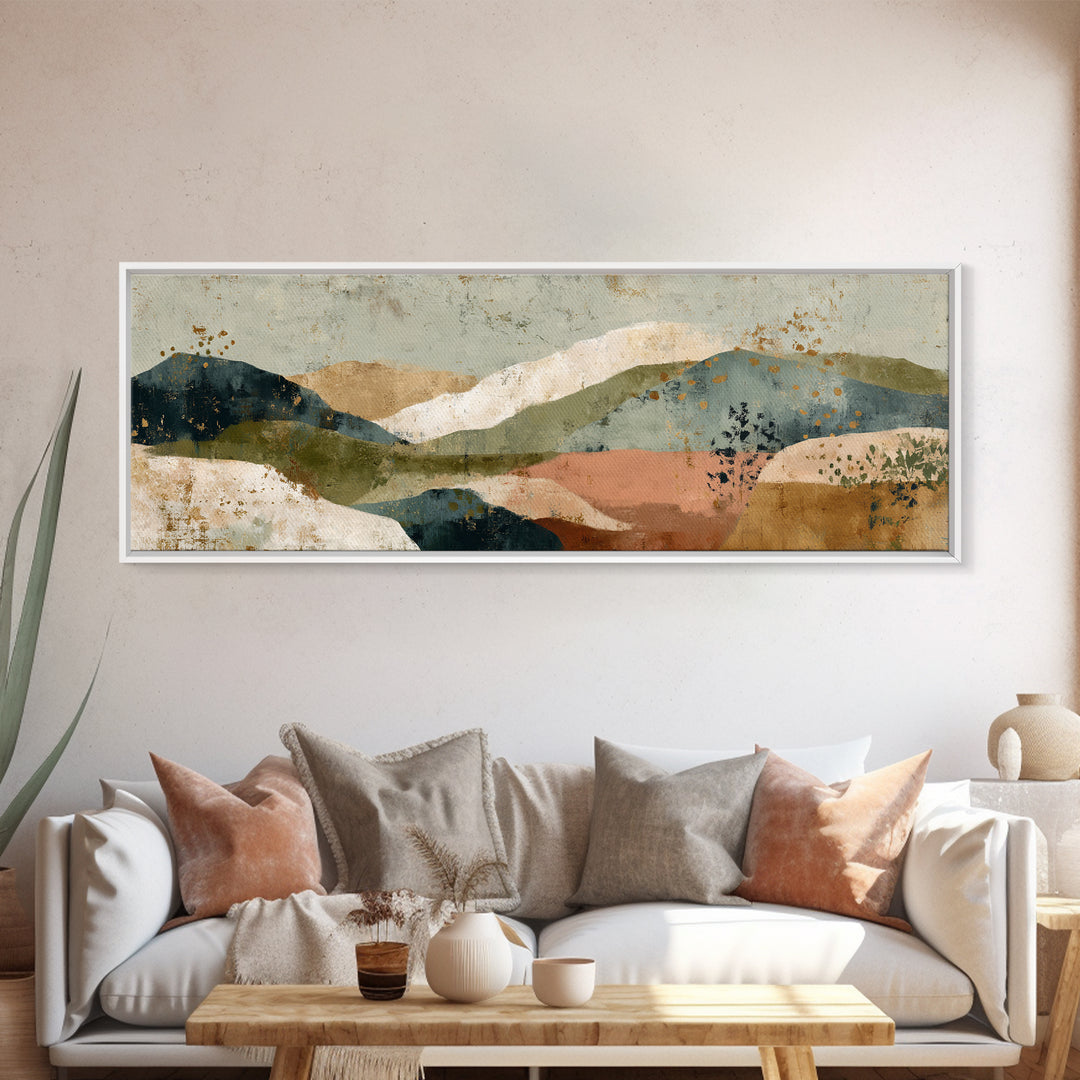 Earth Tone Mountain and River Abstraction Canvas Print, Boho Art, Luxury Decor, Living Room Decor, Fine Art, Bohemian, BOH-3x1-3