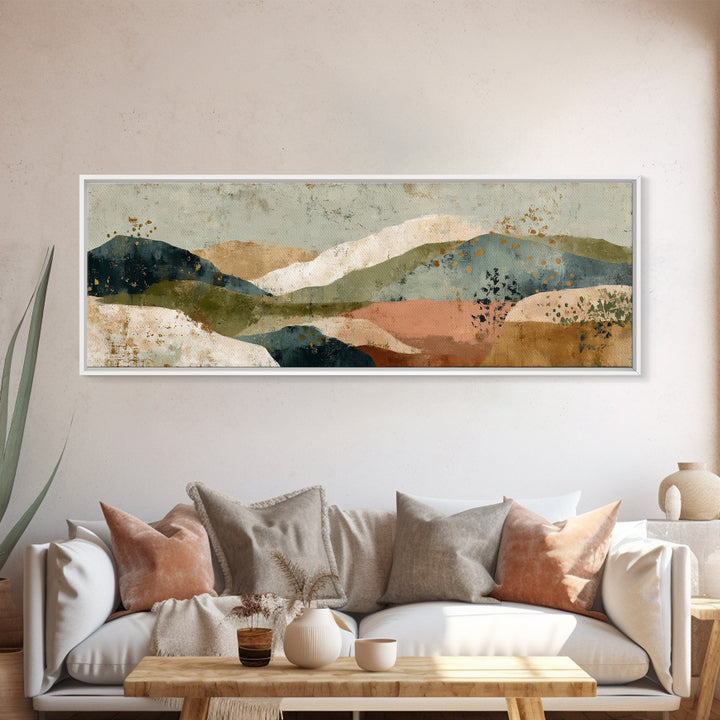 Earth Tone Mountain and River Abstraction Canvas Print, Boho Art, Luxury Decor, Living Room Decor, Fine Art, Bohemian, BOH-3x1-3