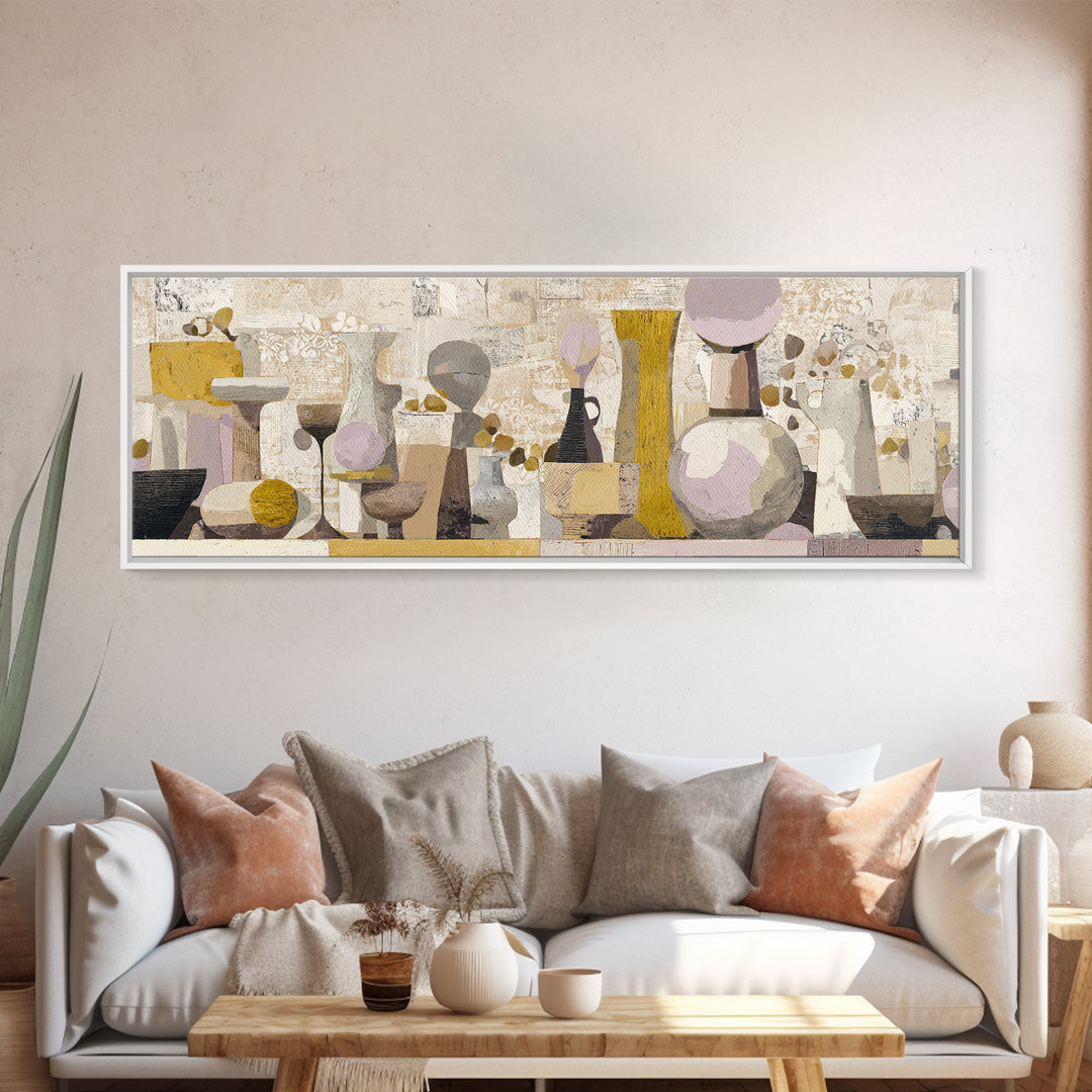 Tribal Neutral Pattern Canvas Print, Boho Art, Mid Century Modern, Living Room Decor, Fine Art, Bohemian, Boho Wall Art, BOH-3x1-30