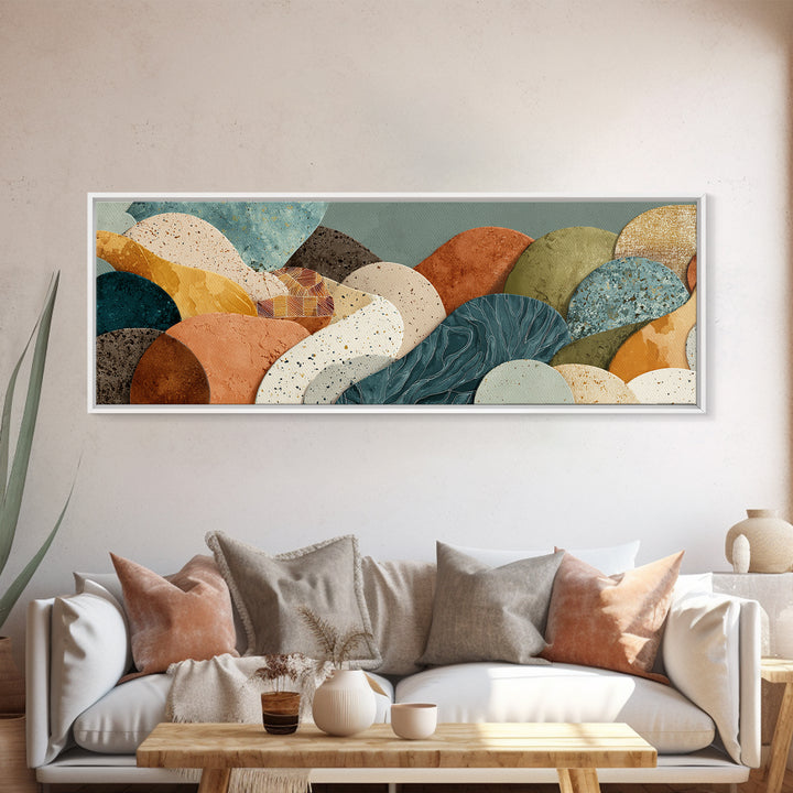 Abstract Clay Shapes Framed Canvas Print, Boho Art, Gallery Decor, Living Room Decor, Abstract Art, Bohemian, Home Decor, BOH-3x1-32