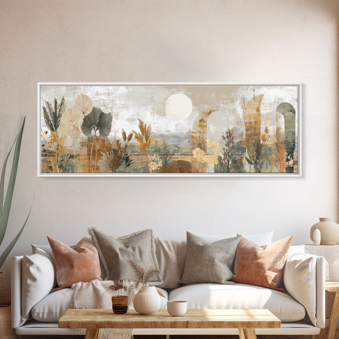Neutral Rainbow Arches Canvas Print, Boho Art, Mid Century Modern, Living Room Decor, Abstract Art, Bohemian, Boho Wall Art, BOH-3x1-43