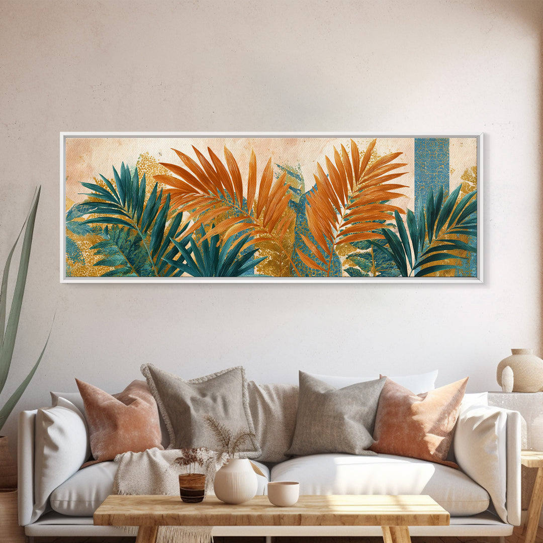 Terracotta Palm Leaves Canvas Print, Boho Art, Neutral Decor, Living Room Decor, Fine Art, Bohemian, Wall Decor, Prints, BOH-3x1-45