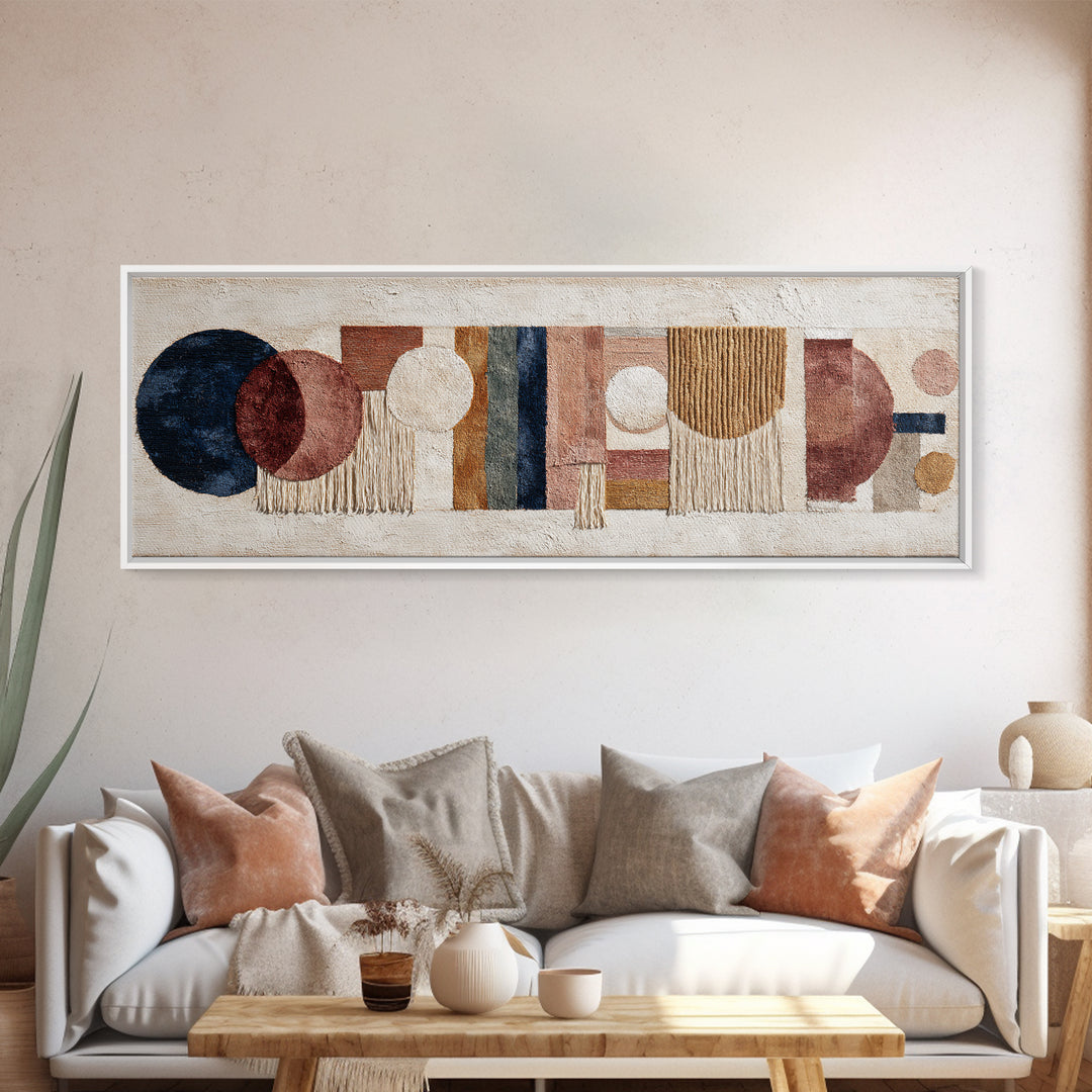 Macrame Geometric Fringe Pattern Framed Canvas Print, Boho Art, Digital Wall Art, Living Room Decor, Fine Art, Bohemian, BOH-3x1-47