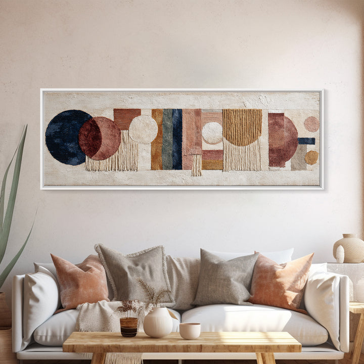 Macrame Geometric Fringe Pattern Framed Canvas Print, Boho Art, Digital Wall Art, Living Room Decor, Fine Art, Bohemian, BOH-3x1-47