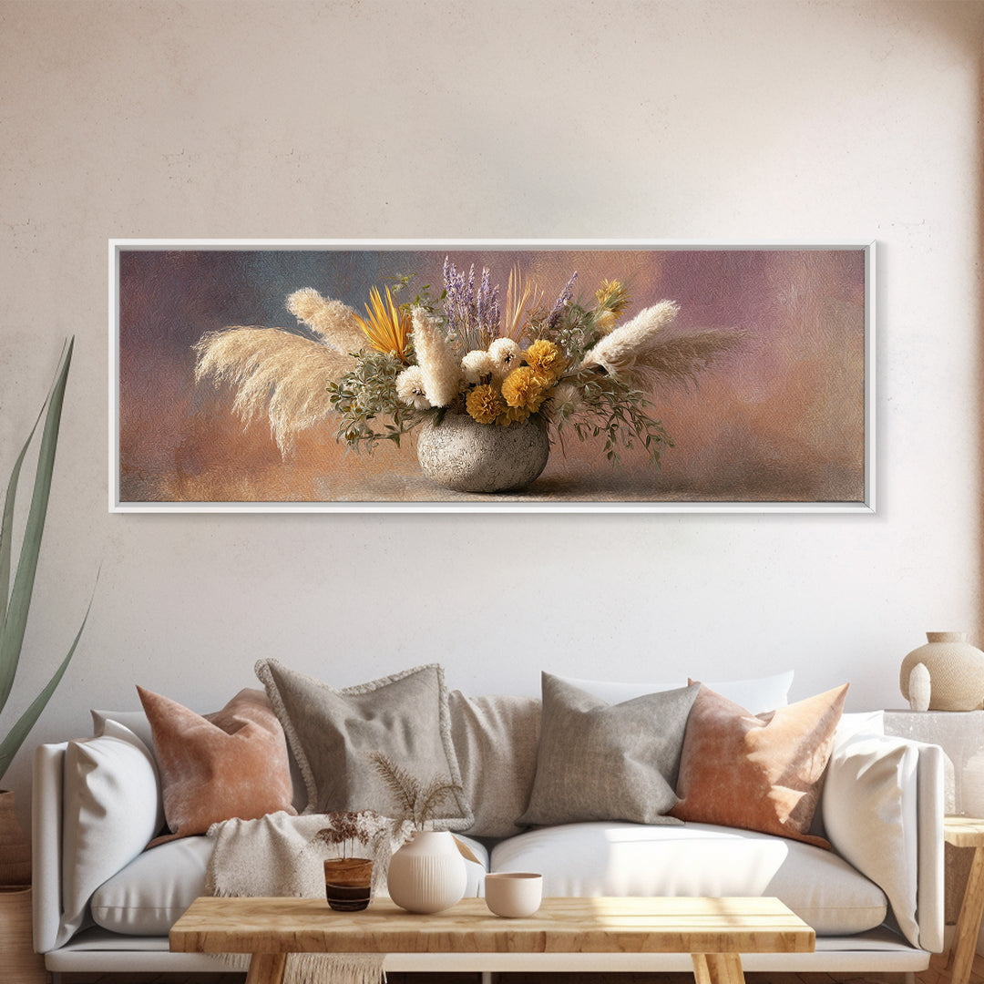Bohemian Vase with Dried Pampas Grass Canvas Print, Boho Art, Modern Decor, Living Room Decor, Abstract Art, Bohemian, BOH-3x1-49