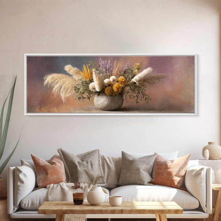 Bohemian Vase with Dried Pampas Grass Canvas Print, Boho Art, Modern Decor, Living Room Decor, Abstract Art, Bohemian, BOH-3x1-49
