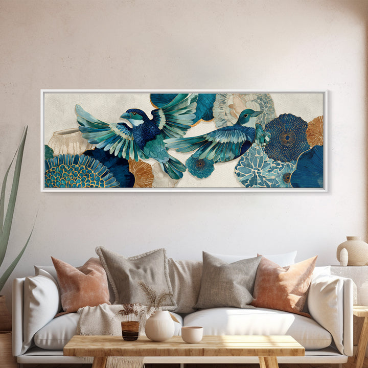 Boho Bird Pair Framed Canvas Print, Boho Art, Room Decor, Living Room Decor, Fine Art, Bohemian, Printable, Printable Wall Art, BOH-3x1-60