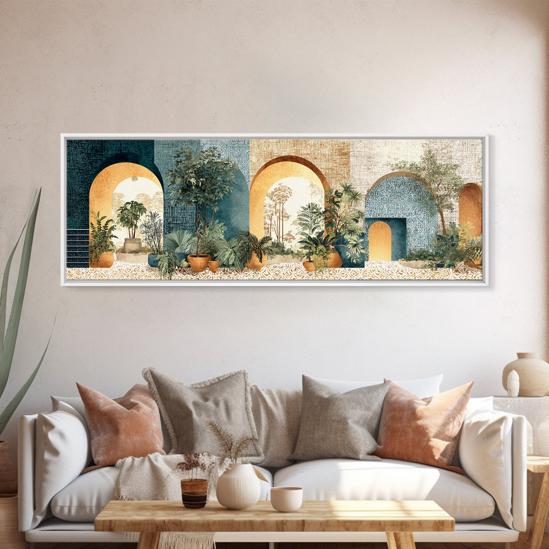Neutral Rainbow Arches Framed Canvas Print, Boho Art, Art Nouveau, Living Room Decor, Fine Art, Bohemian, Wall Print, BOH-3x1-67