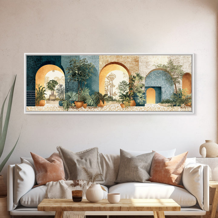 Neutral Rainbow Arches Framed Canvas Print, Boho Art, Art Nouveau, Living Room Decor, Fine Art, Bohemian, Wall Print, BOH-3x1-67