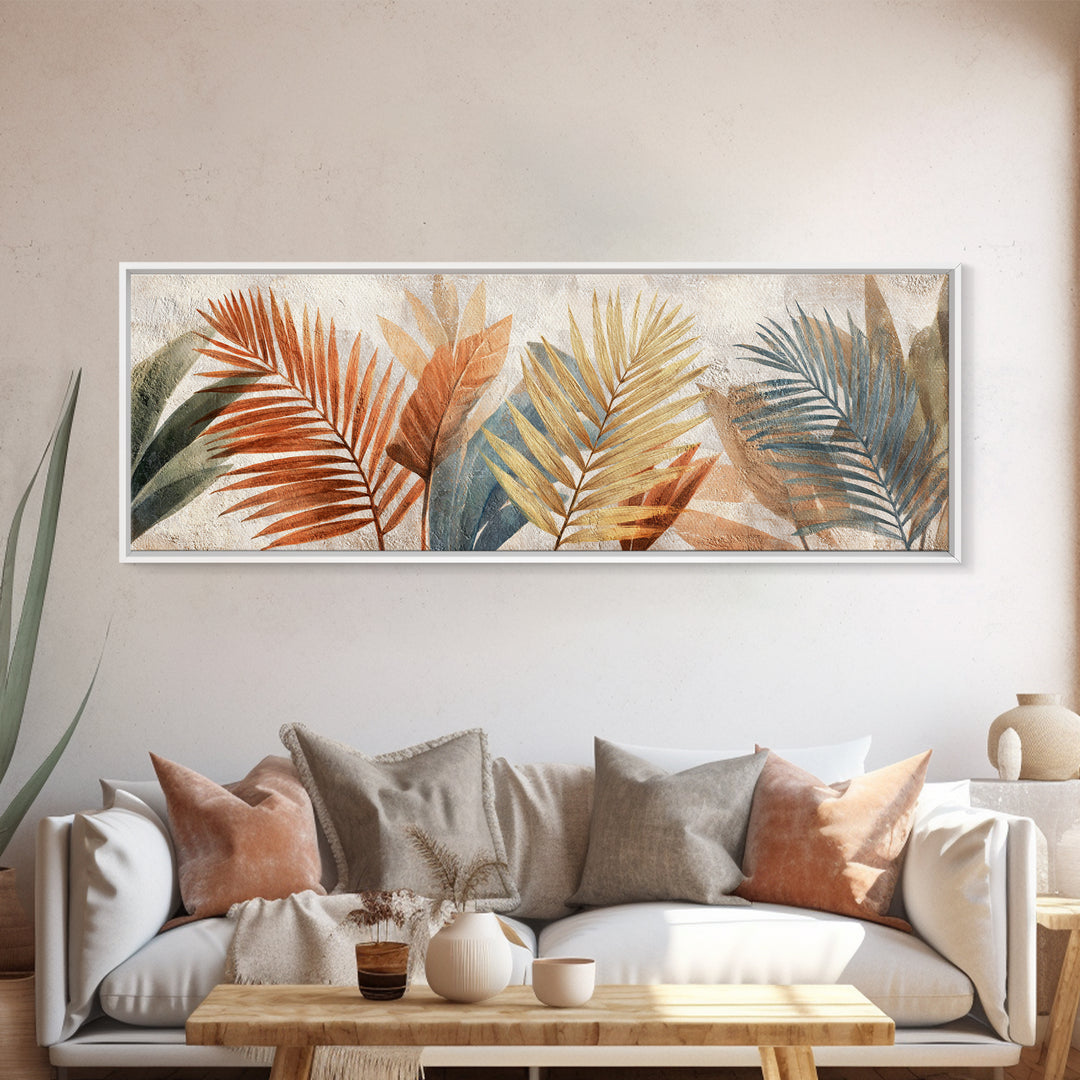 Terracotta Palm Leaves Framed Canvas Print, Boho Art, Room Decor, Living Room Decor, Fine Art, Bohemian, Printable, BOH-3x1-69