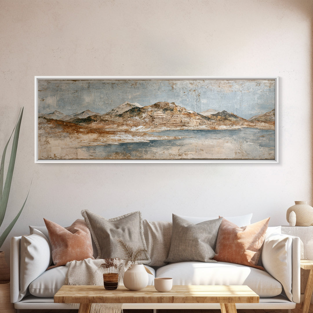 Earth Tone Mountain and River Abstraction Canvas Print, Boho Art, Canvas Art, Living Room Decor, Bohemian, Wall Art Set, BOH-3x1-75