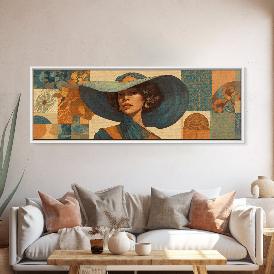 Desert Woman Portrait Framed Canvas Print, Boho Art, Digital Print, Living Room Decor, Oil Painting, Bohemian, Gallery Decor, BOH-3x1-79