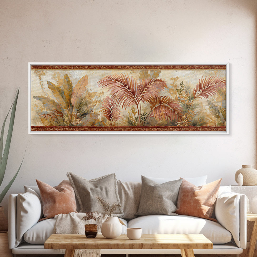 Terracotta Palm Leaves Canvas Print, Boho Art, Home Decor, Living Room Decor, Fine Art, Bohemian, Artwork, Wallart, Art Nouveau, BOH-3x1-93