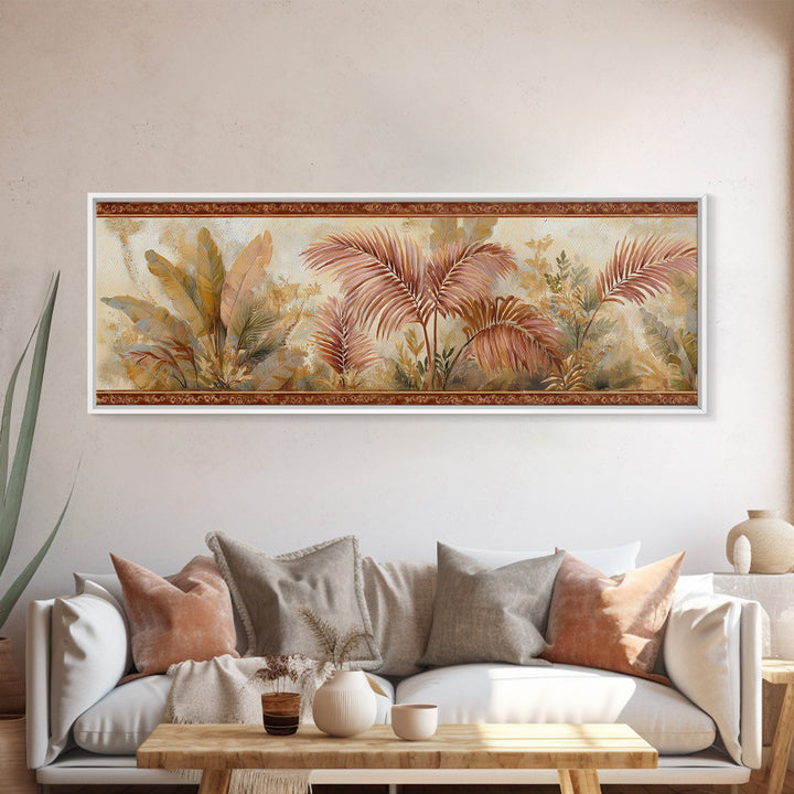 Terracotta Palm Leaves Canvas Print, Boho Art, Home Decor, Living Room Decor, Fine Art, Bohemian, Artwork, Wallart, Art Nouveau, BOH-3x1-93