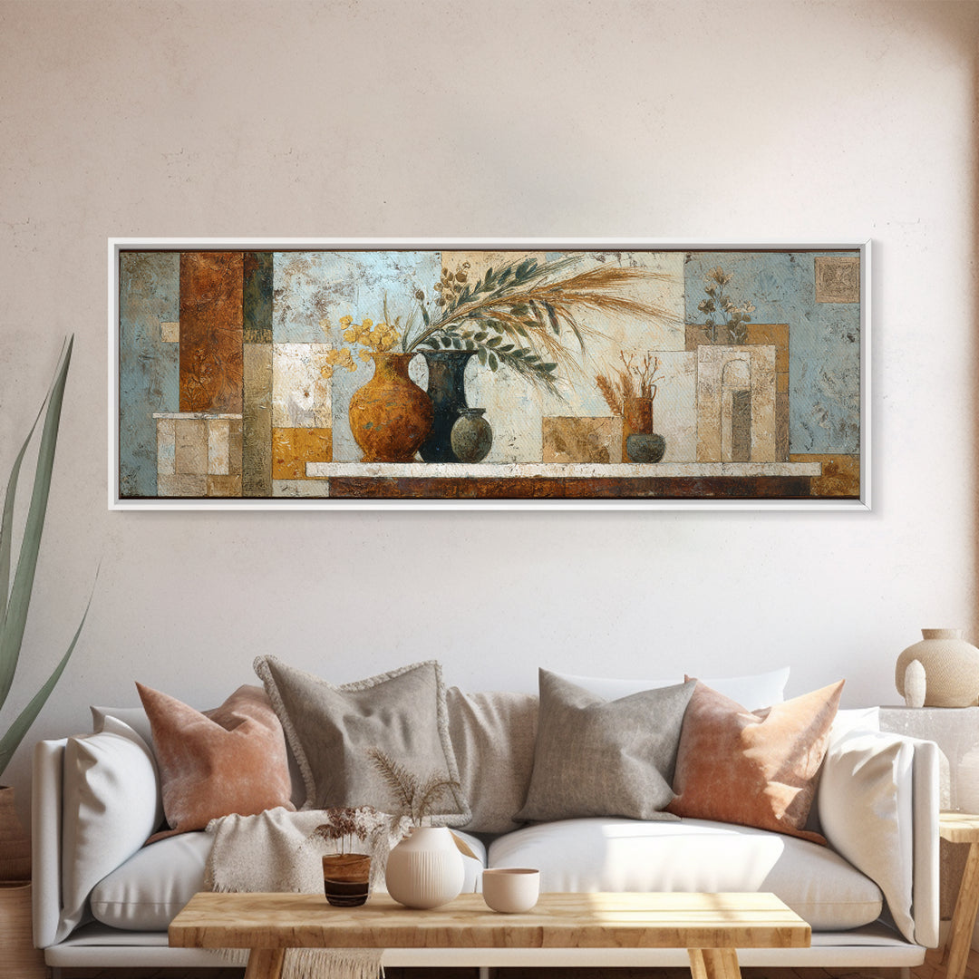 Bohemian Vase with Dried Pampas Grass Canvas Print, Boho Art, Art, Living Room Decor, Watercolor Art, Bohemian, Wallart, BOH-3x1-97