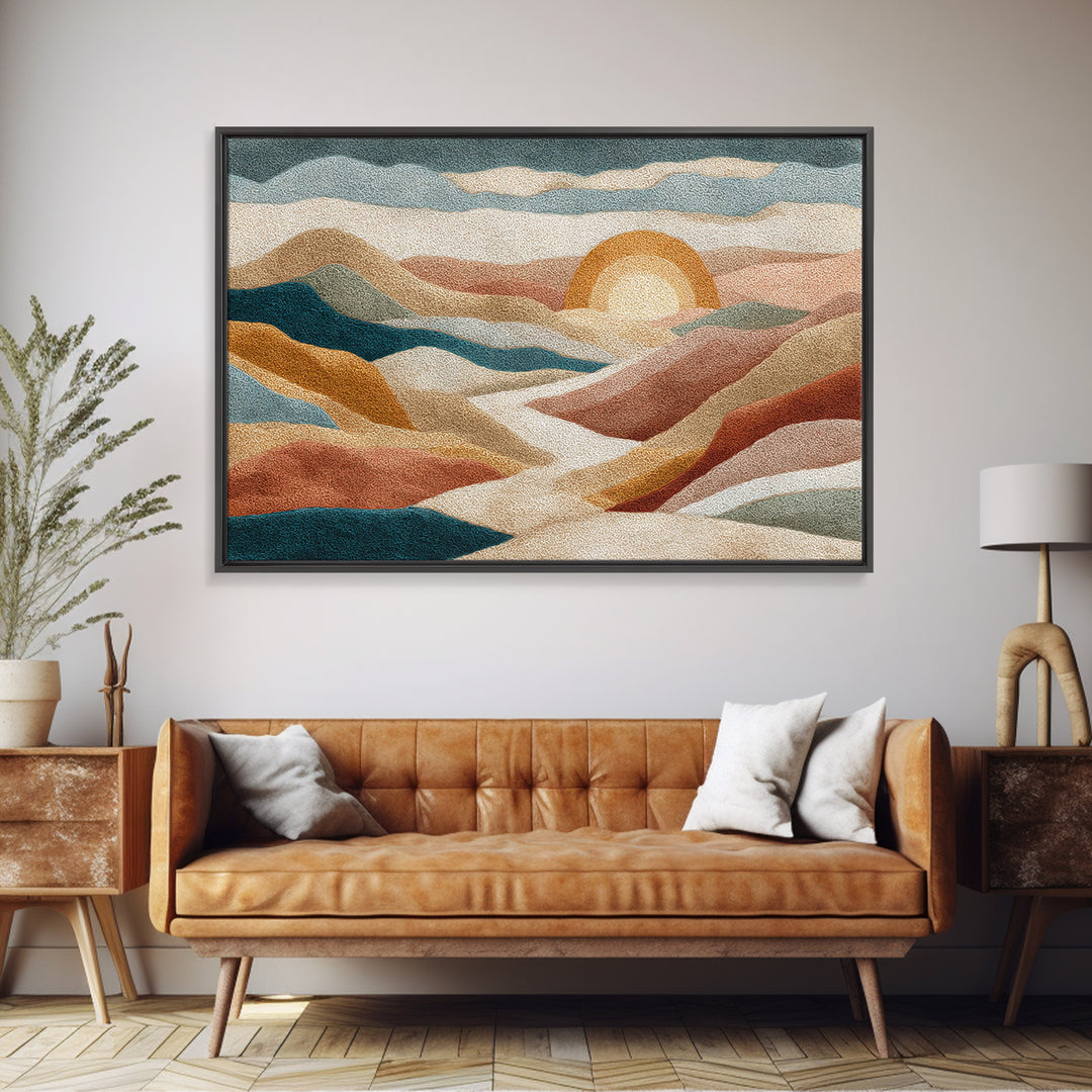 Sunrise over Rolling Dunes in Muted Peach Canvas Print, Boho Art, Wall Print, Living Room Decor, Bohemian, Minimalist Decor, BOH-3x2-1