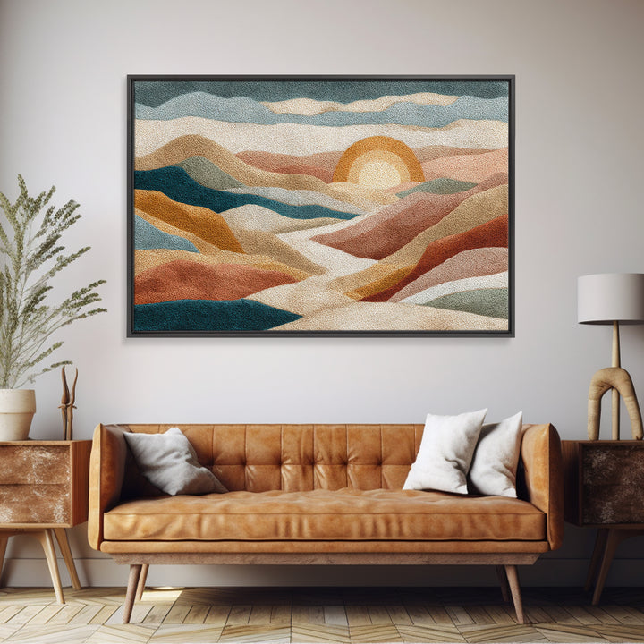 Sunrise over Rolling Dunes in Muted Peach Canvas Print, Boho Art, Wall Print, Living Room Decor, Bohemian, Minimalist Decor, BOH-3x2-1