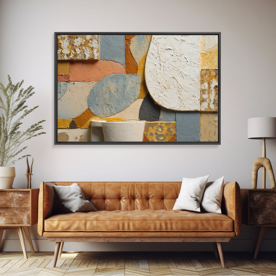 Organic Shape Collage Framed Canvas Print, Boho Art, Digital Wall Art, Living Room Decor, Abstract Art, Bohemian, Garden Art, BOH-3x2-100
