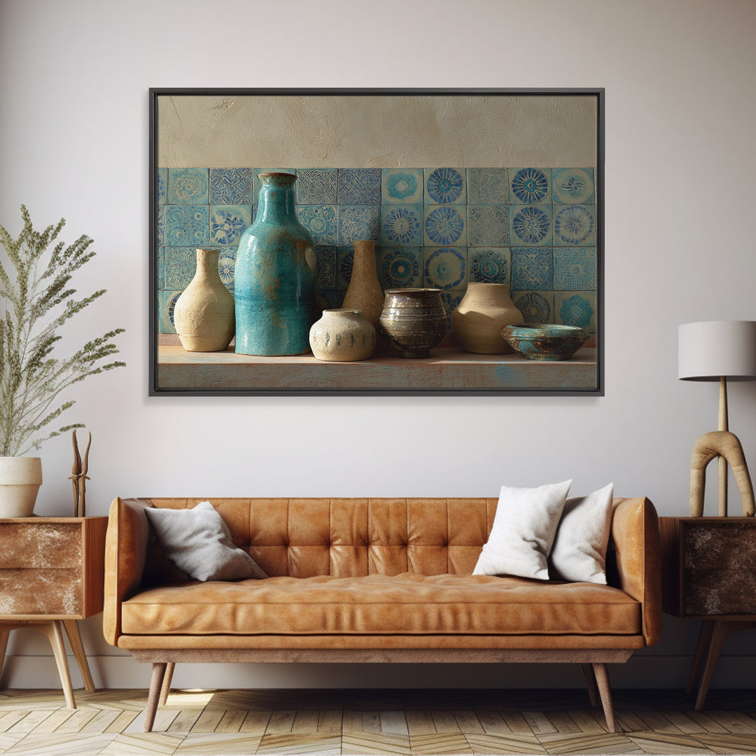 Sun and Moon Celestial Folk Motif Framed Canvas Print, Boho Art, Digital Print, Living Room Decor, Fine Art, Bohemian, BOH-3x2-14