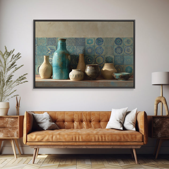 Sun and Moon Celestial Folk Motif Framed Canvas Print, Boho Art, Digital Print, Living Room Decor, Fine Art, Bohemian, BOH-3x2-14