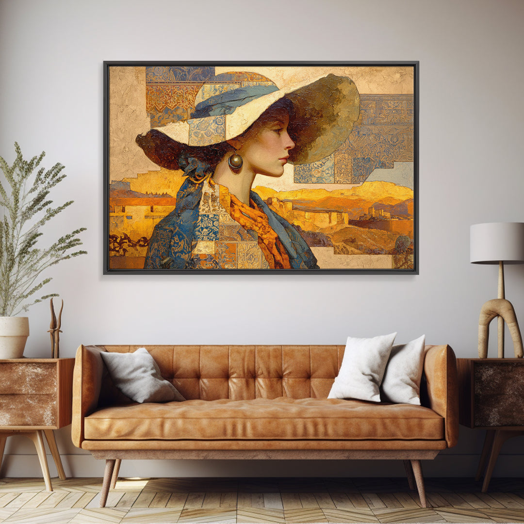 Desert Woman Portrait Framed Canvas Print, Boho Art, Prints, Living Room Decor, Fine Art, Bohemian, Abstract Art, Canvas Art, BOH-3x2-19