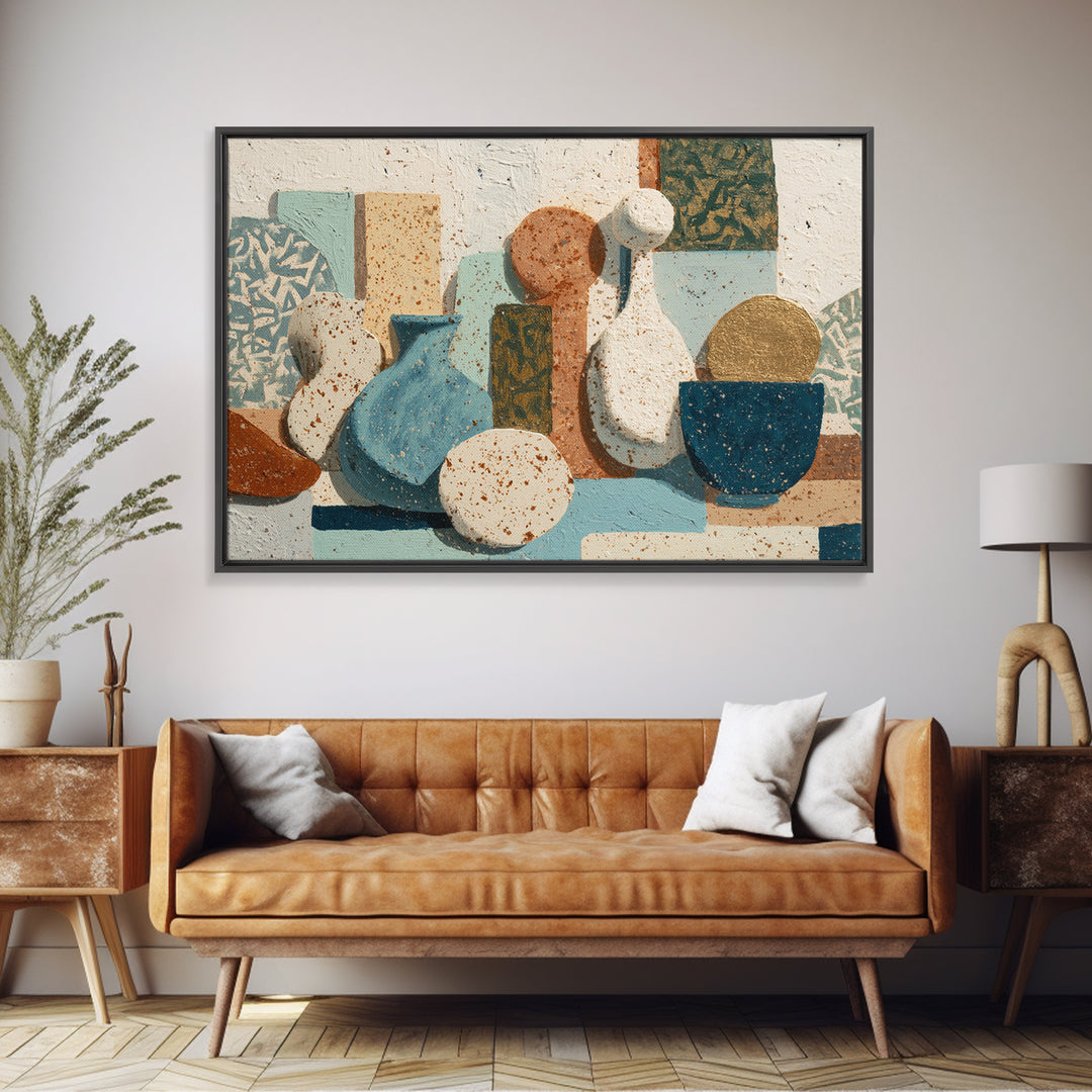 Abstract Clay Shapes Framed Canvas Print, Boho Art, Fine Art Print, Living Room Decor, Abstract Art, Bohemian, Prints, BOH-3x2-20