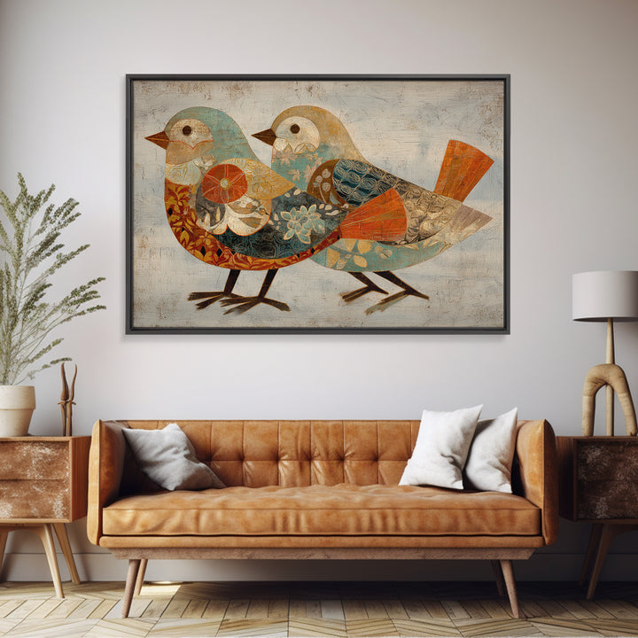 Boho Bird Pair Framed Canvas Print, Boho Art, Statement Artwork, Living Room Decor, Fine Art, Bohemian, Art Prints, Digital Art, BOH-3x2-24