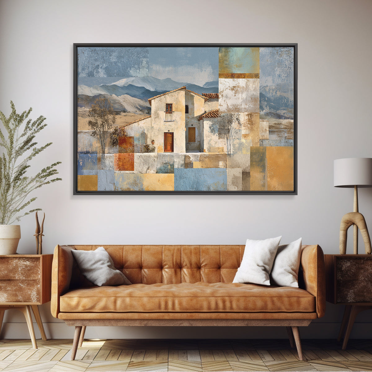 Organic Shape Collage Framed Canvas Print, Boho Art, Wall Art Set, Living Room Decor, Abstract Art, Bohemian, Home Decor, BOH-3x2-28