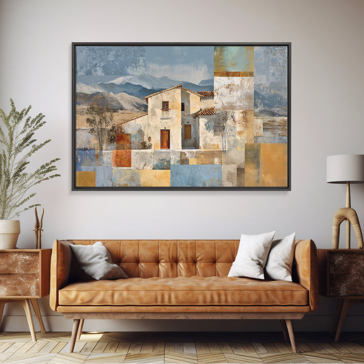 Organic Shape Collage Framed Canvas Print, Boho Art, Wall Art Set, Living Room Decor, Abstract Art, Bohemian, Home Decor, BOH-3x2-28