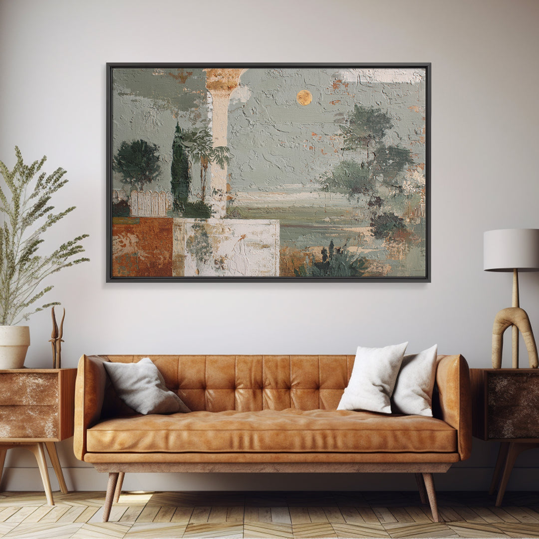 Sage Green Eucalyptus and Crescent Moon Canvas Print, Boho Art, Luxury Decor, Living Room Decor, Bohemian, Digital Art, BOH-3x2-3