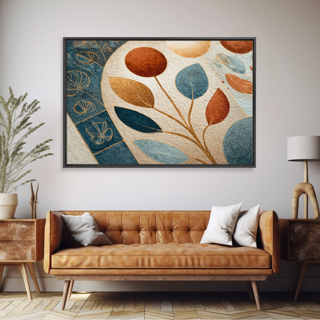 Moon Phases Above Botanical Silhouettes Canvas Print, Boho Art, Wall Print, Living Room Decor, Oil Painting, Bohemian, BOH-3x2-30