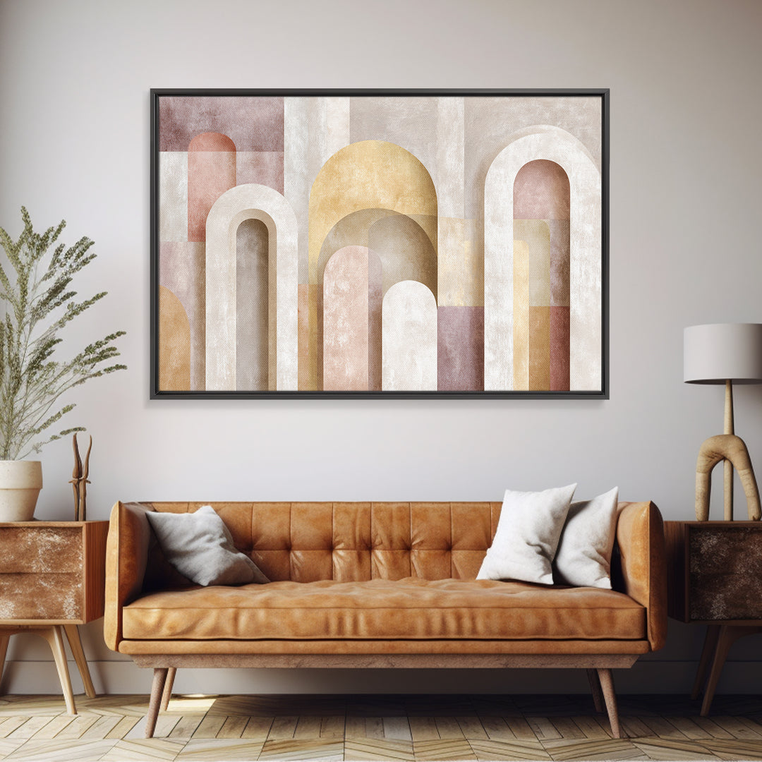 Neutral Rainbow Arches Framed Canvas Print, Boho Art, Wall Decor, Living Room Decor, Abstract Art, Bohemian, Art Nouveau, BOH-3x2-31