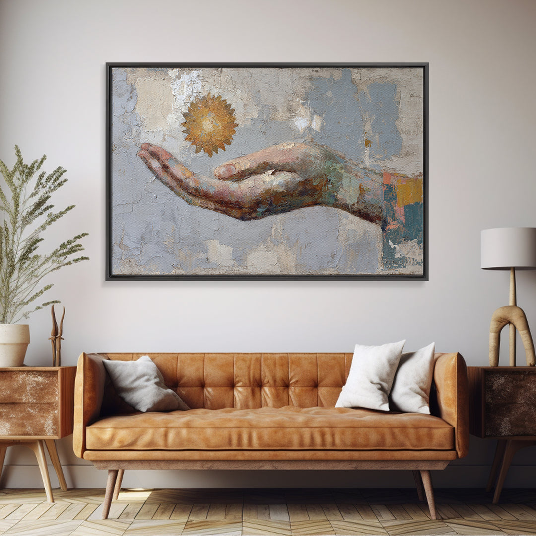 Mystic Hand Holding a Tiny Sun Canvas Print, Boho Art, Set of 3 Prints, Living Room Decor, Watercolor Art, Bohemian, BOH-3x2-34