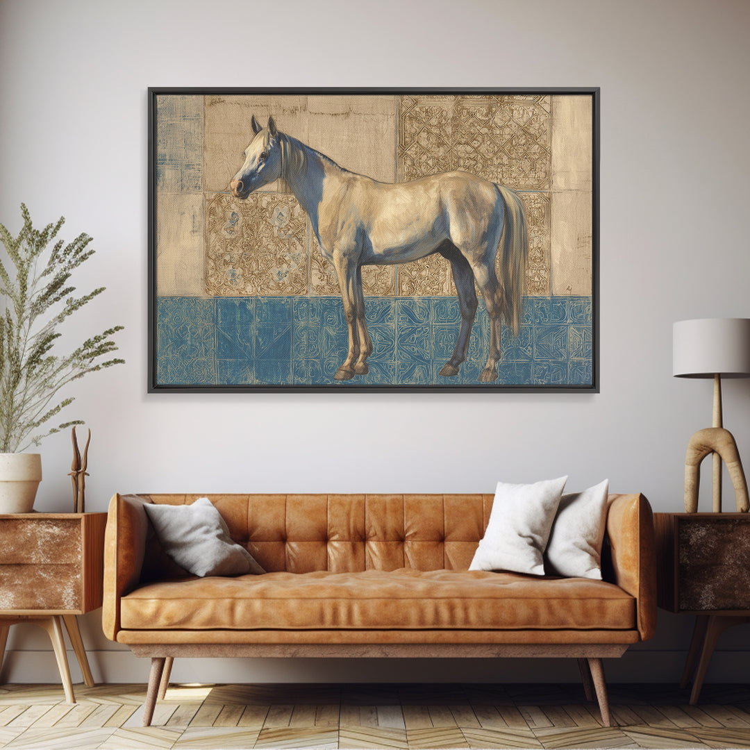 Wild Horse in Dusty Golden Light Framed Canvas Print, Boho Art, Room Decor, Living Room Decor, Fine Art, Bohemian, Printable, BOH-3x2-36
