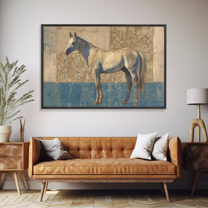 Wild Horse in Dusty Golden Light Framed Canvas Print, Boho Art, Room Decor, Living Room Decor, Fine Art, Bohemian, Printable, BOH-3x2-36
