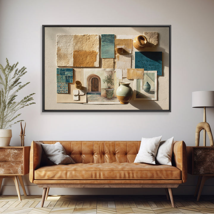 Organic Shape Collage Canvas Print, Boho Art, Wall Art Print, Living Room Decor, Abstract Art, Bohemian, Luxury Decor, BOH-3x2-4