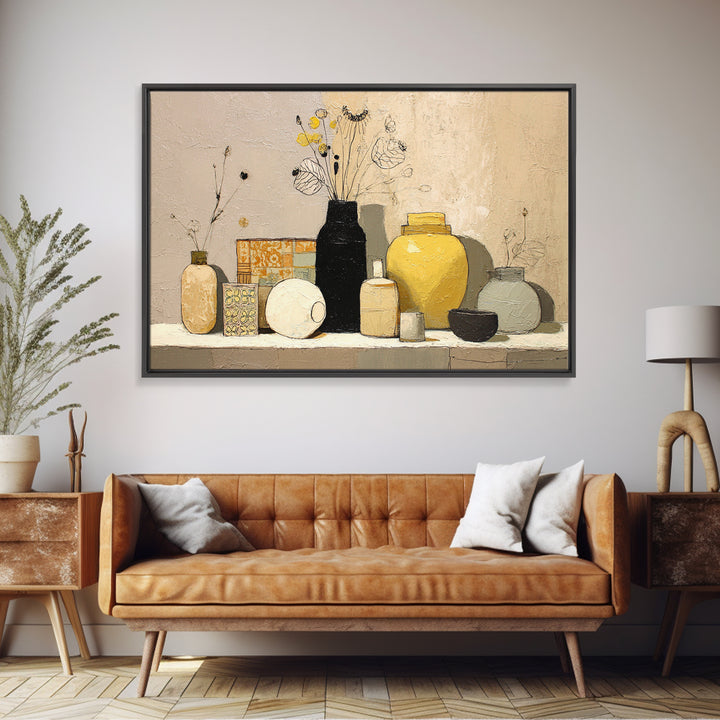 Minimal Black Line Figure Framed Canvas Print, Boho Art, Textured Painting, Living Room Decor, Watercolor Art, Bohemian, BOH-3x2-40